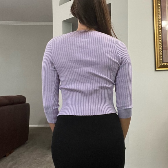 NWOT Purple Open Front Tie Crop Sweater - Picture 4 of 5